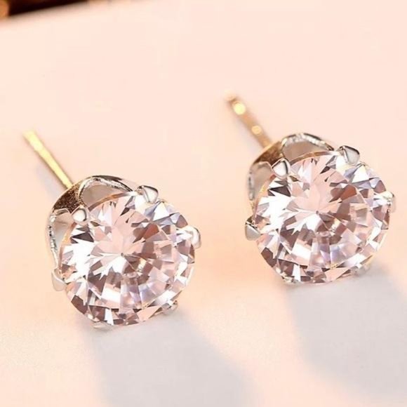 925 Silver 7.5MM Round 2 Carat Diamond Earrings - Picture 5 of 5